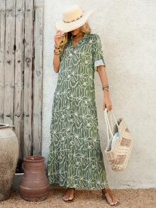 EMERY ROSE 女士碎花荷叶袖单排扣休闲连衣裙 - 彩色 - 查看 5