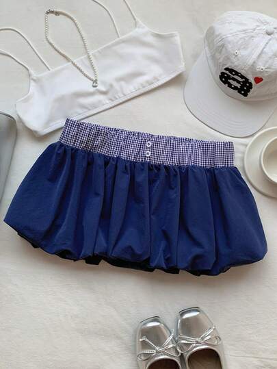 Comfortcana Damshorts med rutigt mönster och volangkant, sommar, avslappnade