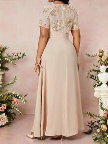 Fleurora Đầm dài đính sequin thêu tinh tế dành cho nữ cỡ lớn, thích hợp cho các buổi tiệc và liên hoan. - Màu Khaki - Xem 3