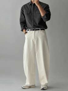 DAZY Men's Solid Dark Grey Commuter Shirt, Spring Long Sleeve Tops - Dark Grey - View 4