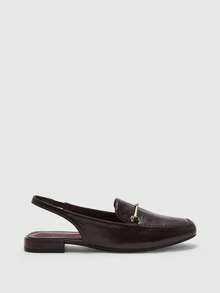 CUCCOO BIZCHIC Women's Square Toe Flat Low Heel Black British Style Comfortable Commute Versatile Backless Mule Flats - Oily burgundy - View 3