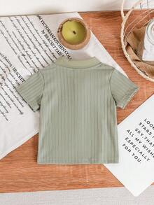 SHEIN Maglietta polo a coste unisex per neonati, bianca, adatta per tutte le occasioni estive, bianca versatile per tutti gli abbinamenti, scelta migliore per i neonati in estate - Verde - Visualizzare 2