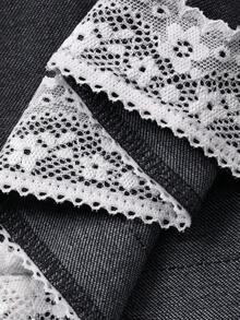 DAZY 女士撞色蕾丝圆领吊带背心和喇叭裤两件套 - 藍色 - 查看 6