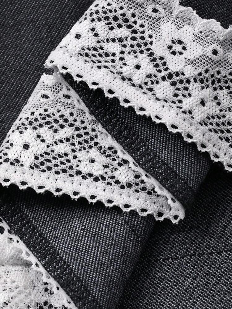 Women's Contrast Lace Round Neck Camisole And Flare Pants 2 Pieces Set