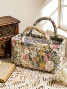 Cirelle Small Floral Print Fabric Storage Bag – Quilted Basket For Scarves, Cosmetics & Travel Toiletries, Compact Organizer For Short Trips & Daily Use, Charming Gift Idea - Multicolor - View 14
