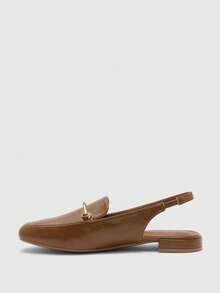 CUCCOO BIZCHIC Women's Square Toe Flat Low Heel Black British Style Comfortable Commute Versatile Backless Mule Flats Spring Shoes - Oily brown - View 9