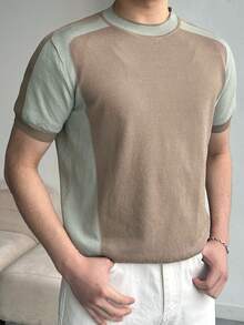 DAZY Men's Patchwork Contrast Color Round Neck Knit Top, Summer - Multicolor - View 5