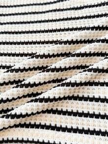 Teen Girls' Fashion Casual Asymmetric Striped Texture Black White Apricot Striped Cropped Off-Shoulder T-Shirt And Pants 2-Piece Set - Black and White - View 6