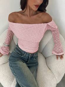 Aloruh Women's Solid Color Pleated Elegant Fashionable Shoulder Top - Baby Pink - View 5