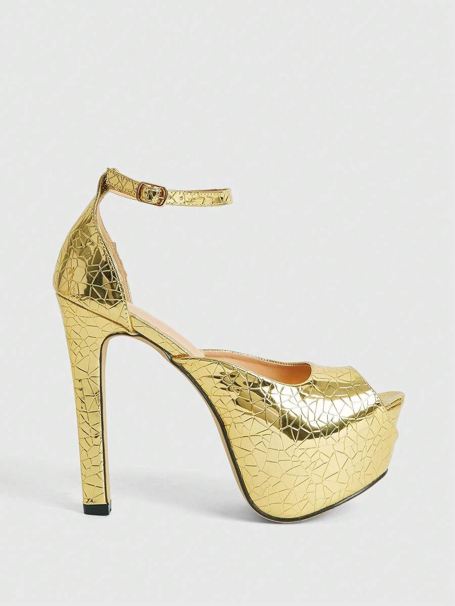 CUCCOO LuxiPop Women's Thick Sole Fashionable Buckle Design High Heel Sandals, Suitable For Party Occasions Valentine's Day - Gold - View 1