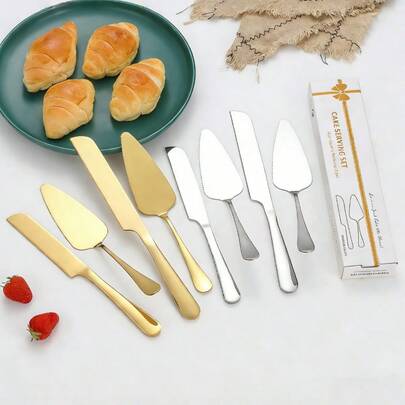 Bộ 2 món dụng cụ cắt bánh bằng thép không gỉ - Bao gồm thìa cắt bánh, dao cắt bánh mì và xẻng xúc pizza cho tiệc cưới.