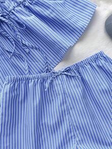 SHEIN 少女夏季套装 蓝色系带吊带背心配蝴蝶结 – 以及休闲夏季套装 - 藍白色 - 查看 6