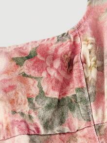 SHEIN MOD Vestido de mezclilla sin mangas con cuello cuadrado y volantes con estampado floral para mujer - Rosa - Ver 3