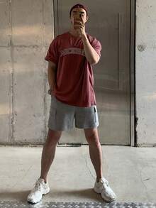 DAZY 男士红色字母印花圆领T恤，夏季款 - 紅色 - 查看 3