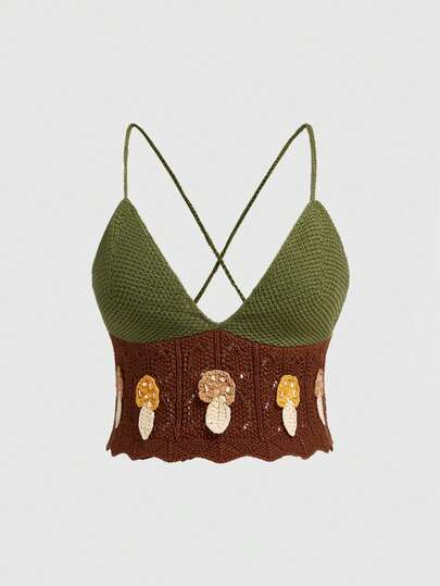 ROMWE Plus Size Fairycore Mushroom Vacation Knit Top