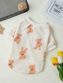 PETSIN 1件米色小熊图案法兰绒宠物可爱小熊冬季加厚保暖服 - 彩色 - 查看 3