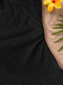 SHEIN Teen Girls Dresses Backless Black Mini Dress With Tie/Ruffled Hem And Double Layer/ Suitable For Party/Date/Valentine's Day/Vacation Outfits /Vacation Dress/Beach Vacation Outfits Textured - Black - View 4