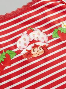 Strawberry Shortcake | ROMWE Women's Summer Fashion Striped Contrast Lace Strawberry Print Camisole Top - Multicolor - View 2