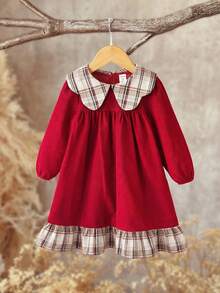 Emery Rose Kids Emery Rose Kids Young Girl Corduroy Patchwork Lace Peter Pan Collar Long Sleeve Dress,, Long Sleeve Fitted Casual Cake A-Line Dress,Autumn Winter New Arrival,Young Girl , Daily Wear, School, Autumn & Winter,Pairing White Shirt,Back To School Season.College Style, For Christmas, Girls Winter Clothes,Christmas Clothes, Party Wear, Daily Wear School Daily, Birthday Clothes, Princess Clothes,Mom And Daughter & Sisters Matching,For Halloween.Red Dress. - Multicolor - View 5