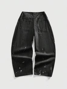 ROMWE MEN Goth 男士数码十字印花飞机扣弯刀牛仔裤 - 黑色 - 查看 9