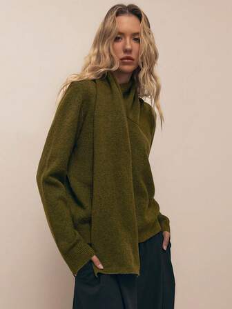 ATUI Studio Women's Knit Sweater With Shawl Collar, New Autumn/Winter Long Sleeve Loose, Casual, Fashionable, Simple Knit Sweater, Christmas Pullover, Minimalist For Commuting, Versatile,Sweaters For Women