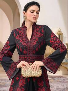 Al Najma New Design Print Cinching Waist Tie Slimming Vacation Party Dress - Multicolor - View 1