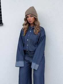 Jeta Ari Women's Casual Washed Wide Leg Denim Jumpsuit, Fall Women Clothes - Navy Blue - View 4