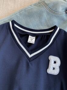 PrepCrw Camisa de manga corta estilo preppy 2 en 1 para niños pequeños - Azul - Ver 4