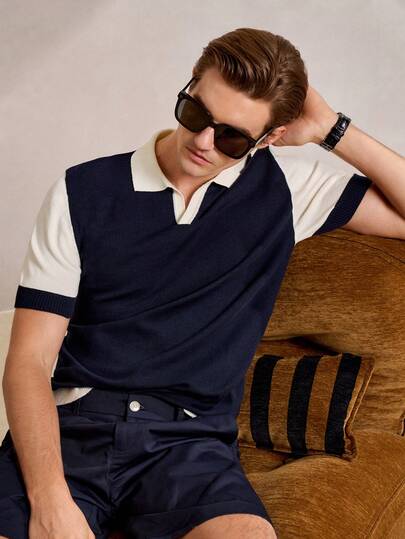 Manfinity CityGents Polo de punto de manga corta con cuello y color contrastante para hombre