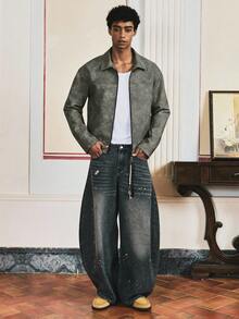 SWAVVY Men's Retro Zip-Up Collar Short Jacket Men Zip Up Jacket Cropped Men Jacket - Dark Grey - View 6