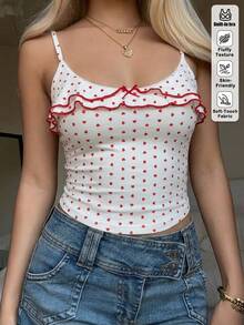 CovetEZ Áo hai dây gợi cảm kiểu dáng tối giản, họa tiết trái tim ngọt ngào, viền lượn sóng dành cho nữ, thích hợp cho mùa hè, mặc hàng ngày và đi nghỉ mát, thiết kế cúp ngực cố định, dây đeo có thể điều chỉnh. - trắng - Xem 6