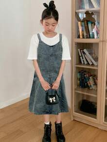 DAZY Tween Girl Solid Color Pleated Camisole Denim Dress - Blue - View 6
