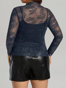 Comfylo Top de encaje semitransparente de talla grande, adecuado para ir al trabajo - azul real - Ver 2