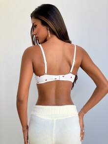 Aloruh 女士心形印花蝴蝶结装饰时尚文胸 - 白色 - 查看 4