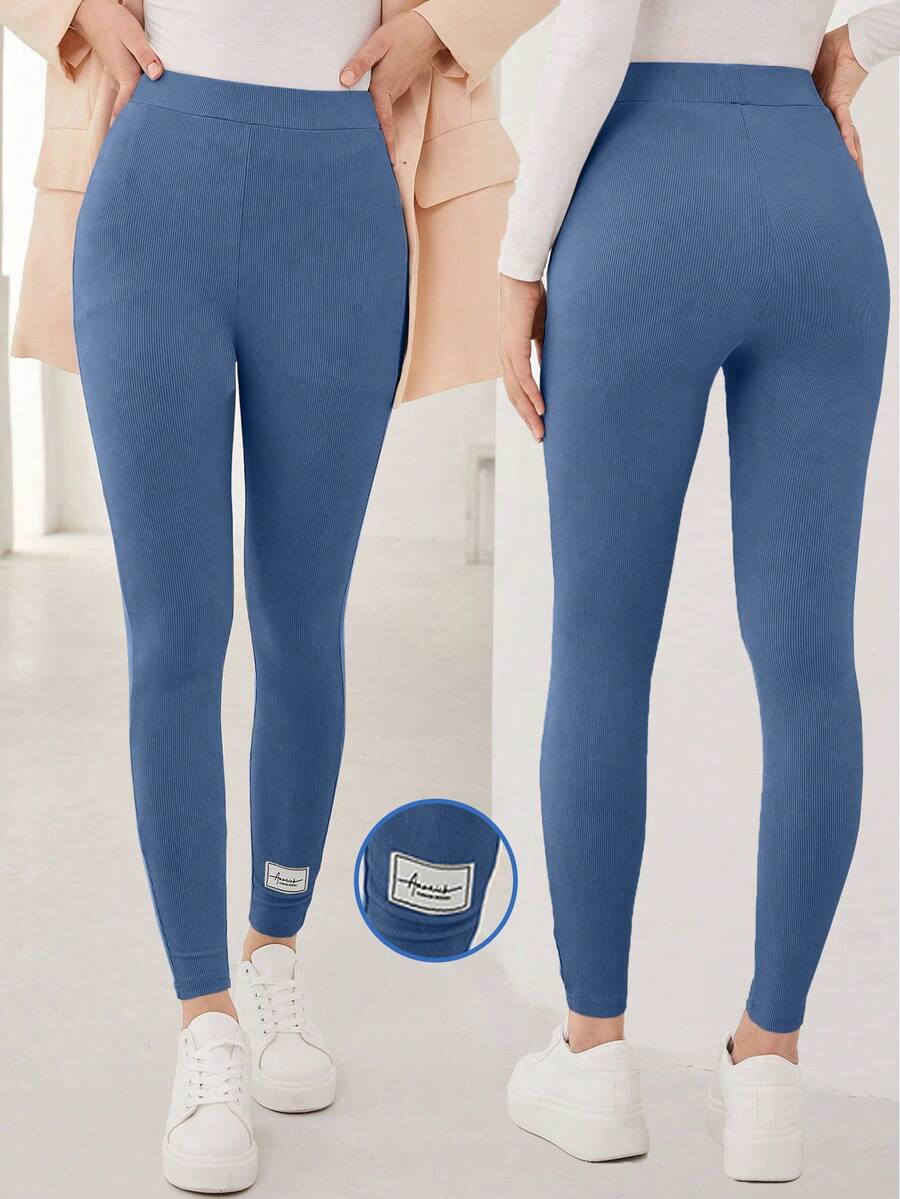 Mulvari 字母補丁細節緊身打底褲 - 水鴨藍 - 查看 1