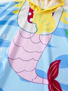 SHEIN Young Girl Casual Mermaid Print Hooded Cover Up