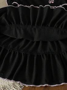 女婴无袖连衣裙，黑色蛋糕裙摆连衣裙，夏季女婴连衣裙，蝴蝶结芭蕾舞鞋，刺绣荷叶边下摆公主裙 - 黑色 - 查看 5