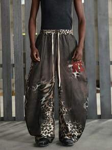 NEON BLANC 豹纹做旧数码印花运动裤 | 男士街头风宽松运动裤 - 棕色 - 查看 3