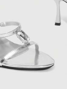 CUCCOO SZL Women Fashionable Rhinestone Decor Open Toe Heeled Sandals - Silver - View 6
