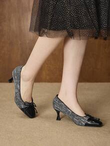 MOTF WOMEN BOW DECOR SQUARE TOE PUMPS VALENTINE'S DAY - Black - View 7