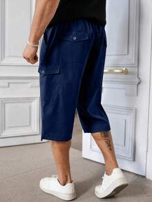 Manfinity Homme Quần short nam cỡ lớn, dáng rộng, có túi hộp, đa năng. - Màu xanh hải quân - Xem 2