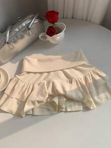Comfortcana Chân váy ngắn xếp ly nhiều lớp màu trơn, kiểu dáng thường ngày, đa năng, thích hợp cho mùa xuân/hè. - Màu be - Xem 4