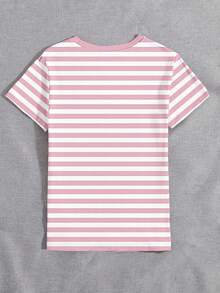 SHEIN Y2K Retro Contrast Color Butterfly Print T-Shirt, Round Neck Short Sleeve Casual Women Comfortable Colorful Top, Suitable For Daily Wear - Baby Pink - View 2