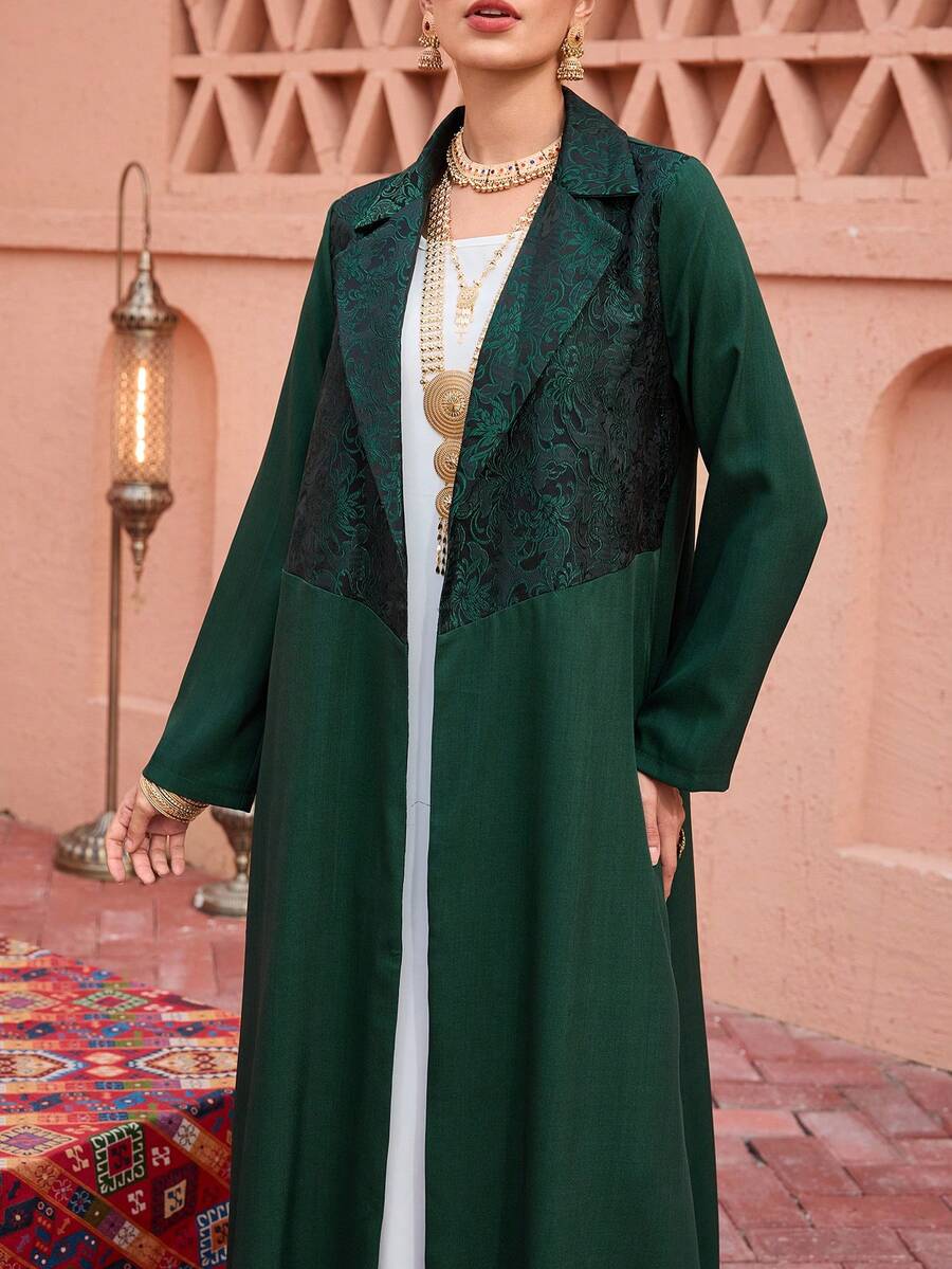 Al Najma 2025 New  Embroidered Patchwork  Abaya Robe In Olive Green - Dark Green - View 1