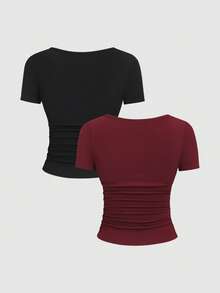 Sweetra Y2K Sexy Twist Pleated Versatile Commuter Blouse - Multicolor - View 2