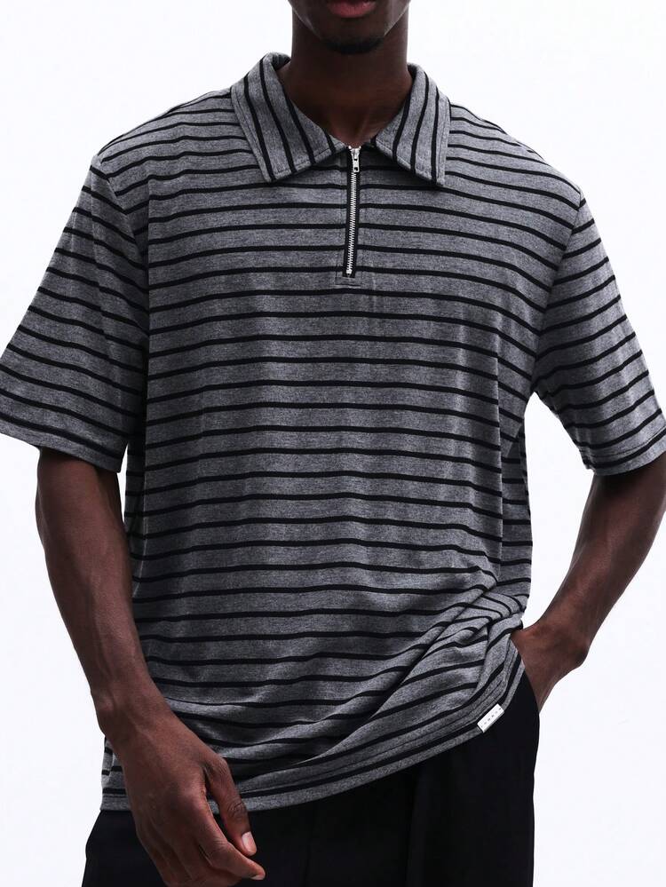 Striped Quarter Zip Polo Shirt