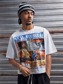 AXEPEAK 男士字母和数字印花圆领短袖休闲百搭T恤 - 白色 - 查看 6