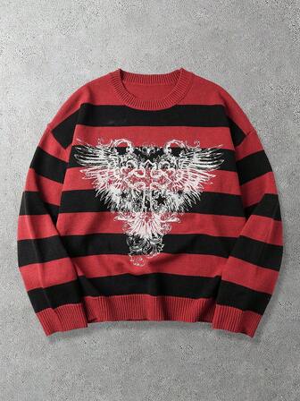 Street Life Maglione casual da uomo in stile urban, con motivo a croce e ali, a blocchi di colore e righe, vestibilità ampia, adatto per l'autunno/inverno