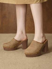 MOTF GIÀY CAO GÓT ĐÍNH ĐÁ VÀ DÉP XĂNG ĐẾ CHO NỮ - Màu be - Xem 7