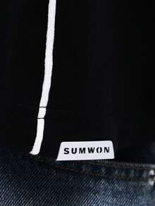 SUMWON Essentials 滚边圆领短袖T恤，撞色滚边细节，常规版型，休闲夏季上衣，纯色 - 黑色 - 查看 6